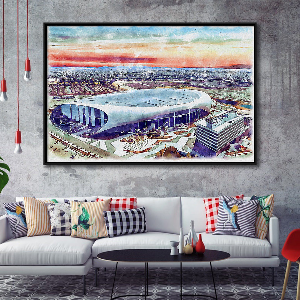 Rams Football Stadium SoFi Stadium Watercolor, Sport Art Prints Fan Gift, Framed Canvas Prints Wall Art Decor