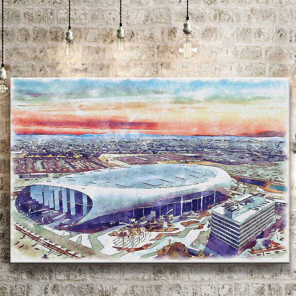 Rams Football Stadium SoFi Stadium Watercolor, Sport Art Prints Fan Gift, Canvas Prints Wall Art Decor