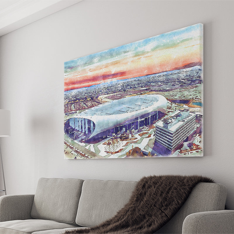Rams Football Stadium SoFi Stadium Watercolor, Sport Art Prints Fan Gift, Canvas Prints Wall Art Decor