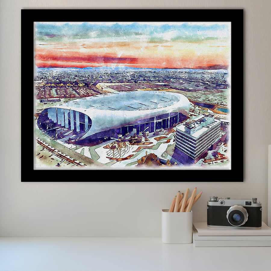 Rams Football Stadium SoFi Stadium Watercolor, Sport Prints Fan Gift, Framed Art Prints Wall Art Decor