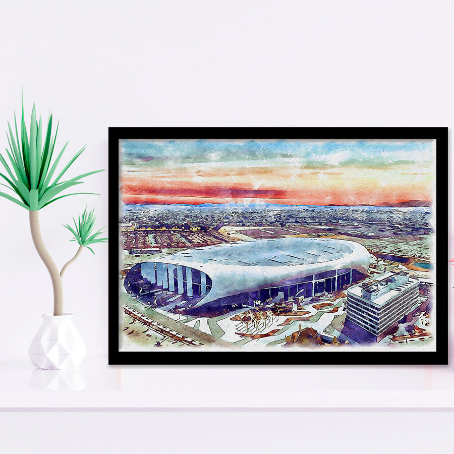 Rams Football Stadium SoFi Stadium Watercolor, Sport Prints Fan Gift, Framed Art Prints Wall Art Decor