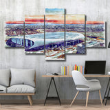 Rams Football Stadium SoFi Stadium Watercolor, 5 Pieces, Multi Panel Canvas Prints Wall Art Decor