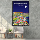 Rancho Palos Verdes California Night Landscape, Large Canvas, Framed Canvas Print Wall Art Home Decor, Floating Frame