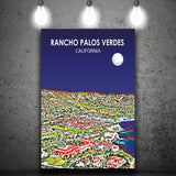 Rancho Palos Verdes California Night Landscape ,City Art Print, Large Canvas, Canvas Print Wall Art Home Decor