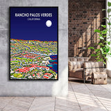 Rancho Palos Verdes California Night Landscape, Large Canvas, Framed Canvas Print Wall Art Home Decor, Floating Frame