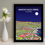 Rancho Palos Verdes California Night Landscape, City Art Print, Framed Art Print Wall Art Home Decor, Framed Picture