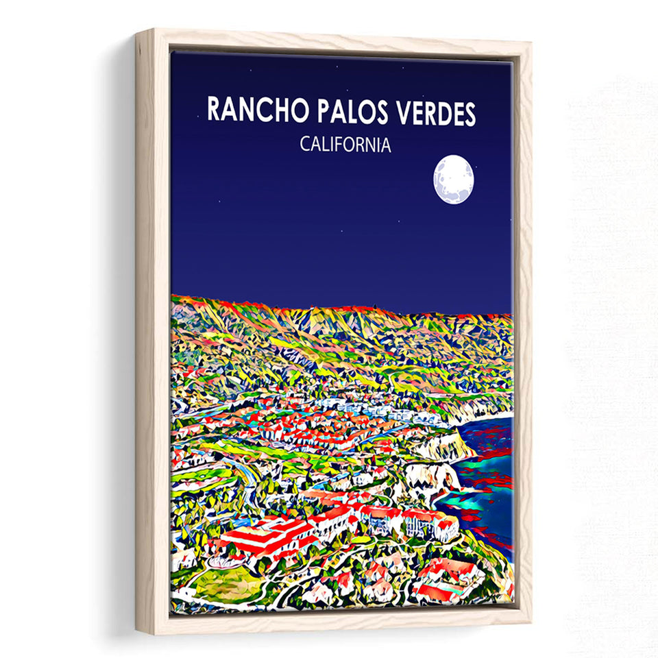 Rancho Palos Verdes California Night Landscape, Large Canvas, Framed Canvas Print Wall Art Home Decor, Floating Frame