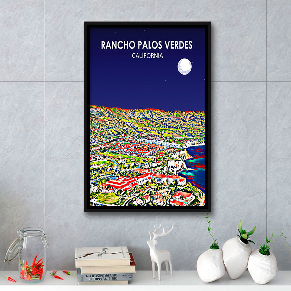 Rancho Palos Verdes California Night Landscape, Large Canvas, Framed Canvas Print Wall Art Home Decor, Floating Frame