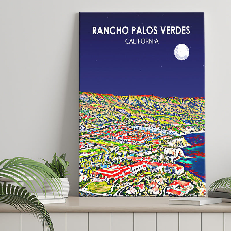 Rancho Palos Verdes California Night Landscape ,City Art Print, Large Canvas, Canvas Print Wall Art Home Decor