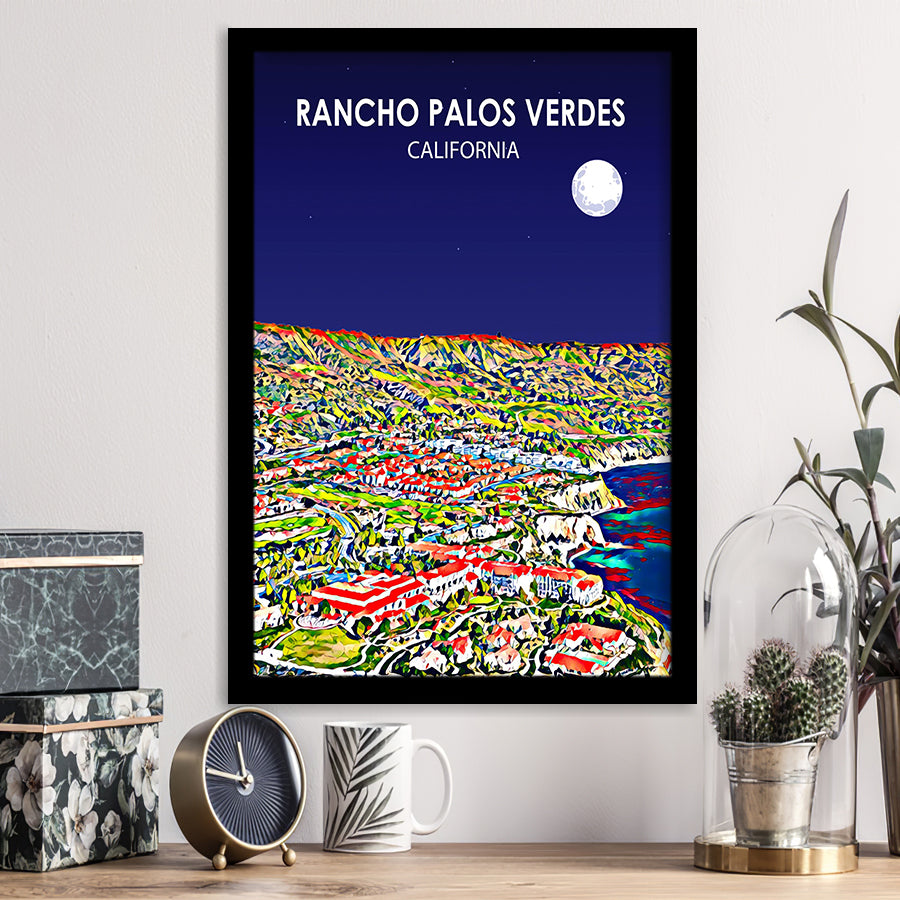 Rancho Palos Verdes California Night Landscape, City Art Print, Framed Art Print Wall Art Home Decor, Framed Picture