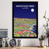 Rancho Palos Verdes California Night Landscape, City Art Print, Framed Art Print Wall Art Home Decor, Framed Picture