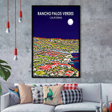Rancho Palos Verdes California Night Landscape, City Art Print, Framed Art Print Wall Art Home Decor, Framed Picture
