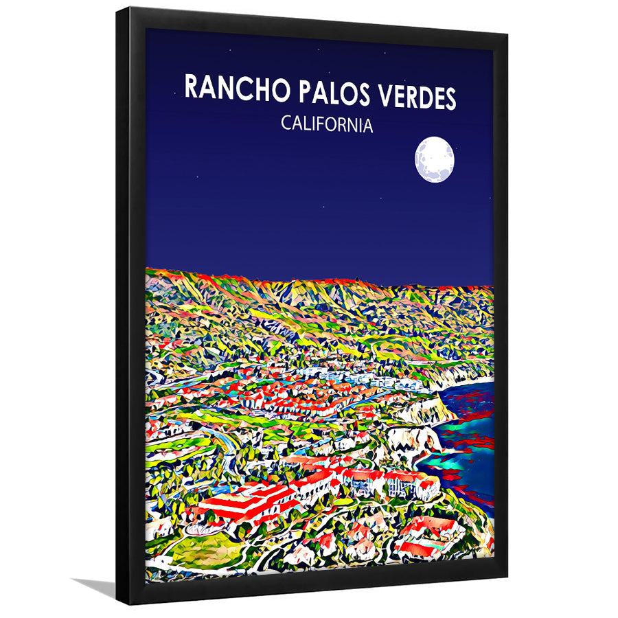 Rancho Palos Verdes California Night Landscape, City Art Print, Framed Art Print Wall Art Home Decor, Framed Picture