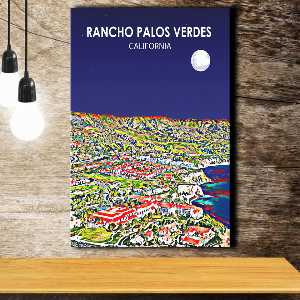 Rancho Palos Verdes California Night Landscape ,City Art Print, Large Canvas, Canvas Print Wall Art Home Decor