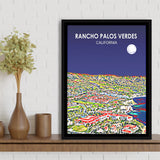 Rancho Palos Verdes California Night Landscape, Large Canvas, Framed Canvas Print Wall Art Home Decor, Floating Frame