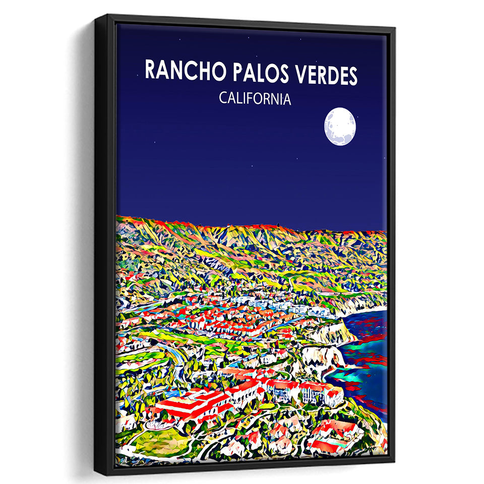 Rancho Palos Verdes California Night Landscape, Large Canvas, Framed Canvas Print Wall Art Home Decor, Floating Frame