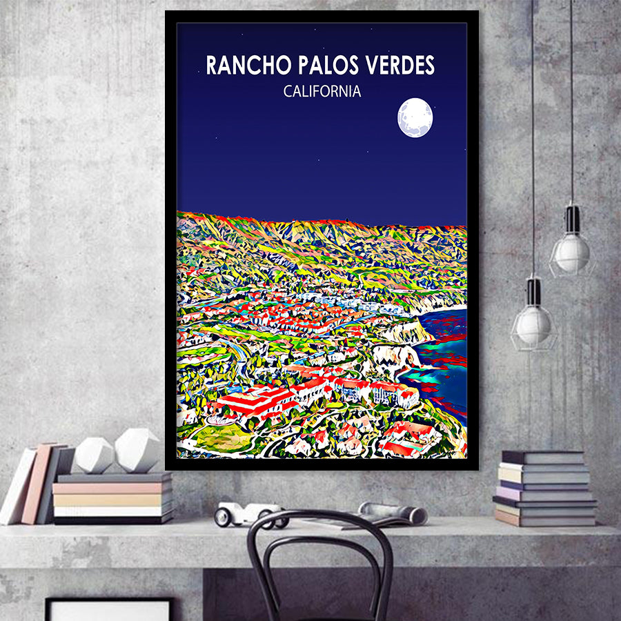 Rancho Palos Verdes California Night Landscape, City Art Print, Framed Art Print Wall Art Home Decor, Framed Picture