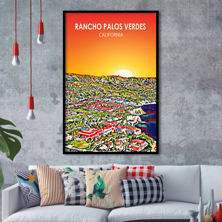 Rancho Palos Verdes California Sunset Landscape, City Art Print, Framed Art Print Wall Art Home Decor, Framed Picture