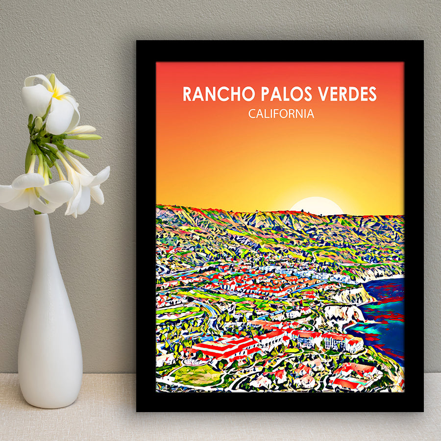 Rancho Palos Verdes California Sunset Landscape, City Art Print, Framed Art Print Wall Art Home Decor, Framed Picture