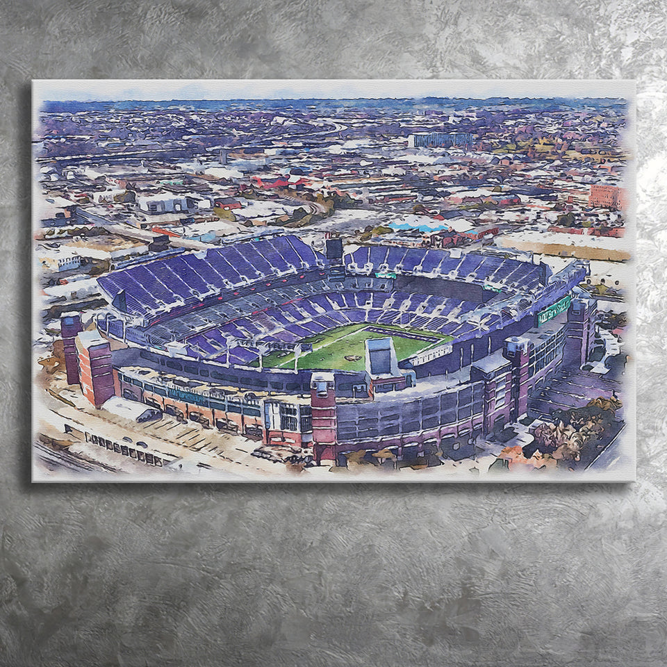 Ravens Stadium MT Bank Stadium Watercolor, Sport Art Prints Fan Gift, Canvas Prints Wall Art Decor