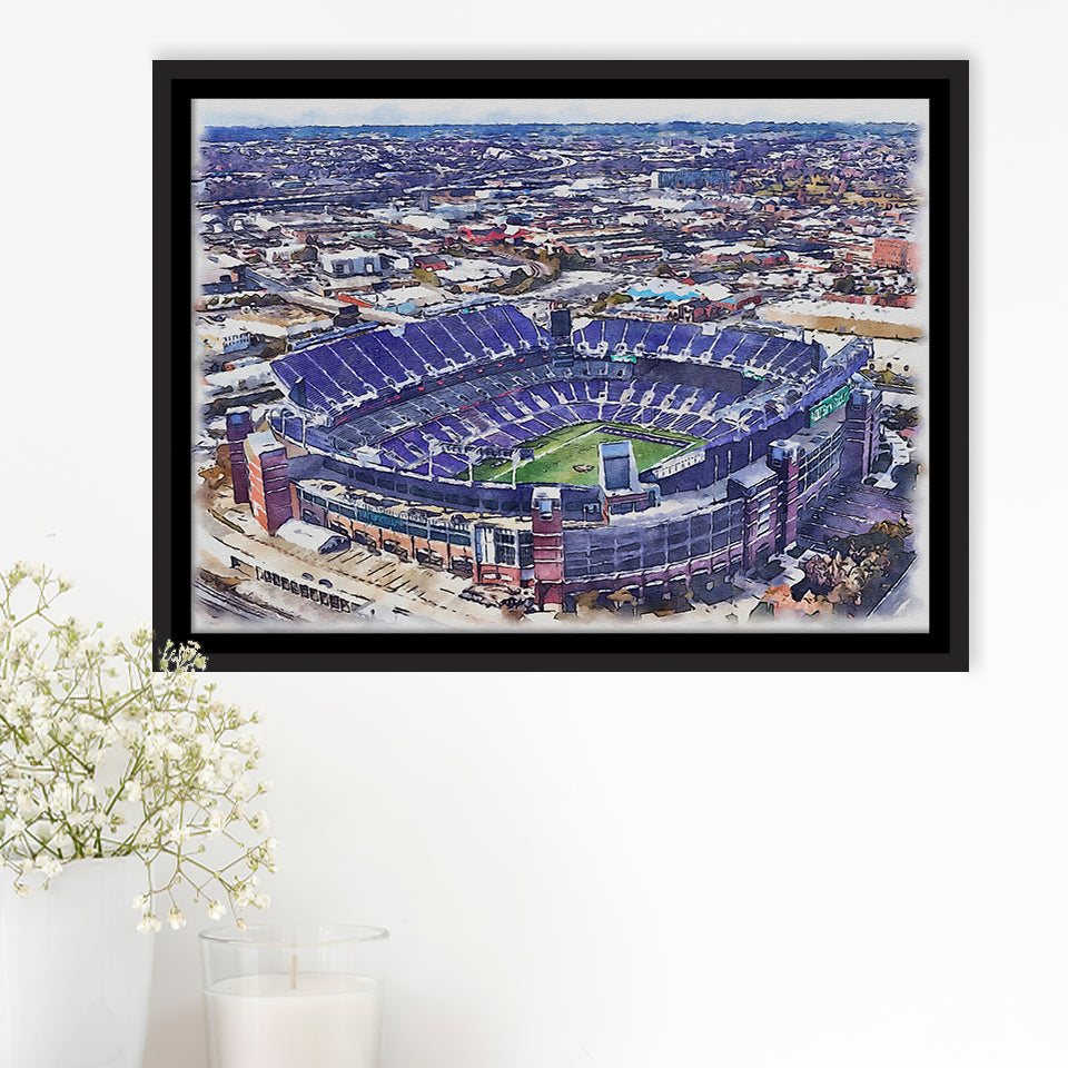 Ravens Stadium MT Bank Stadium Watercolor, Sport Art Prints Fan Gift, Framed Canvas Prints Wall Art Decor