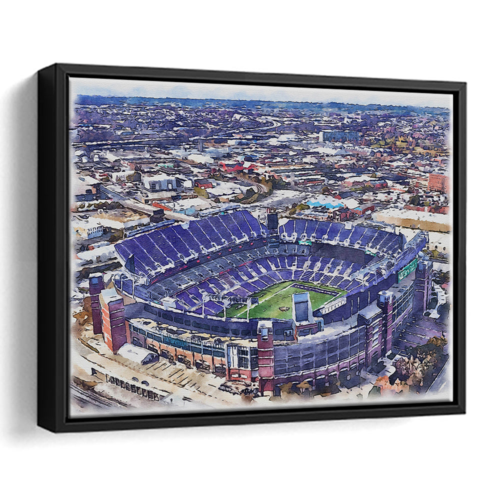Ravens Stadium MT Bank Stadium Watercolor, Sport Art Prints Fan Gift, Framed Canvas Prints Wall Art Decor