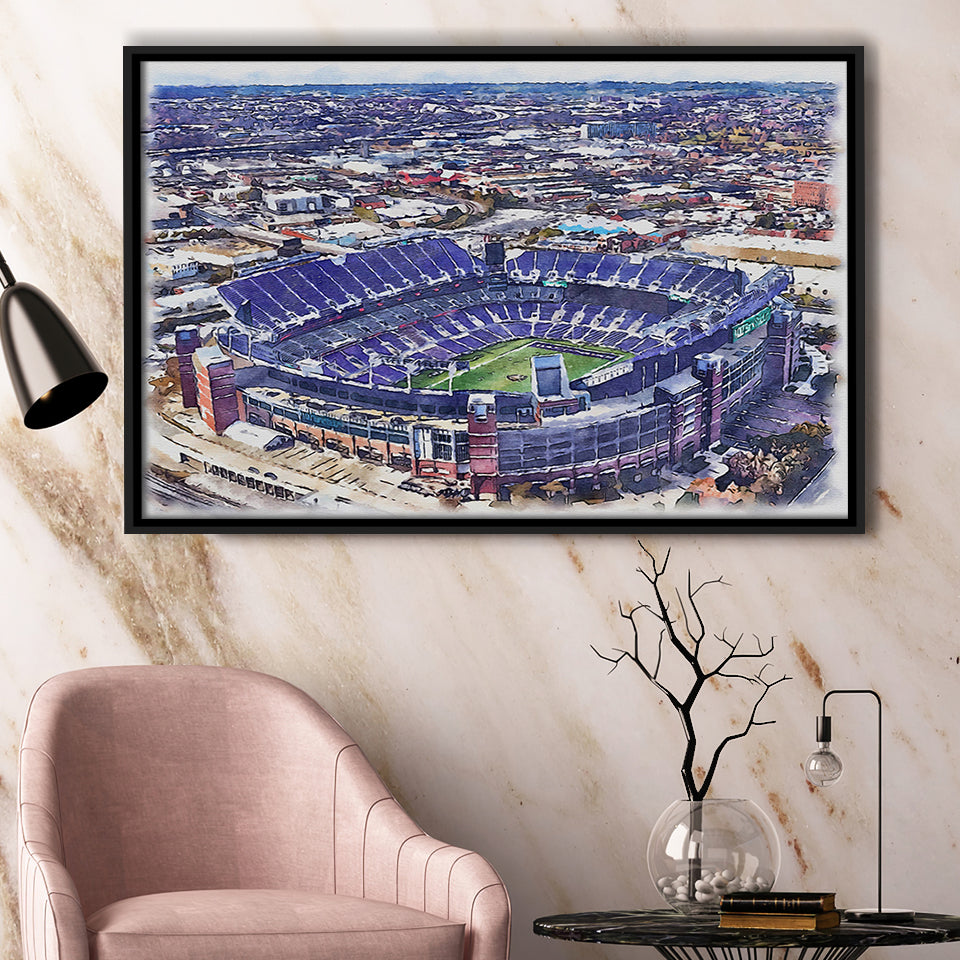 Ravens Stadium MT Bank Stadium Watercolor, Sport Art Prints Fan Gift, Framed Canvas Prints Wall Art Decor