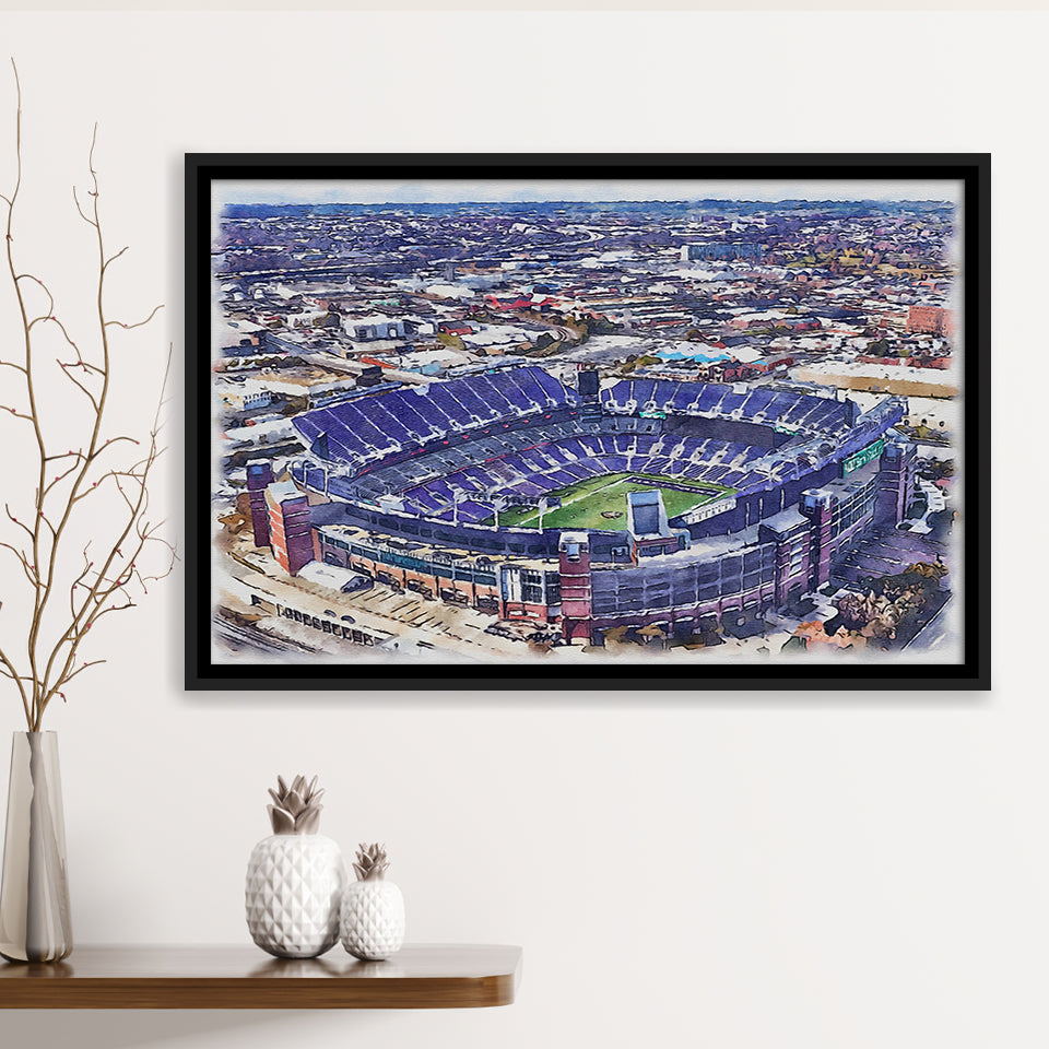 Ravens Stadium MT Bank Stadium Watercolor, Sport Art Prints Fan Gift, Framed Canvas Prints Wall Art Decor