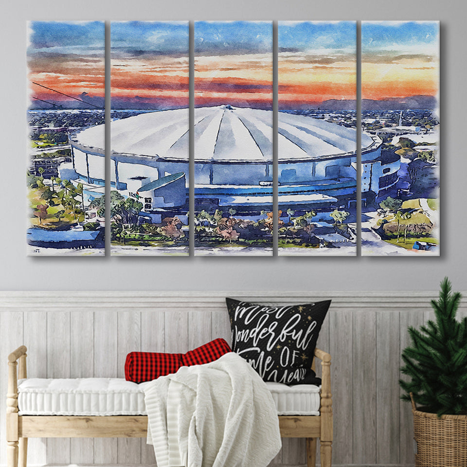 Rays Baseball Stadium Tropicana Field Watercolor, 5 Pieces B, Multi Panel Canvas Prints Wall Art Decor