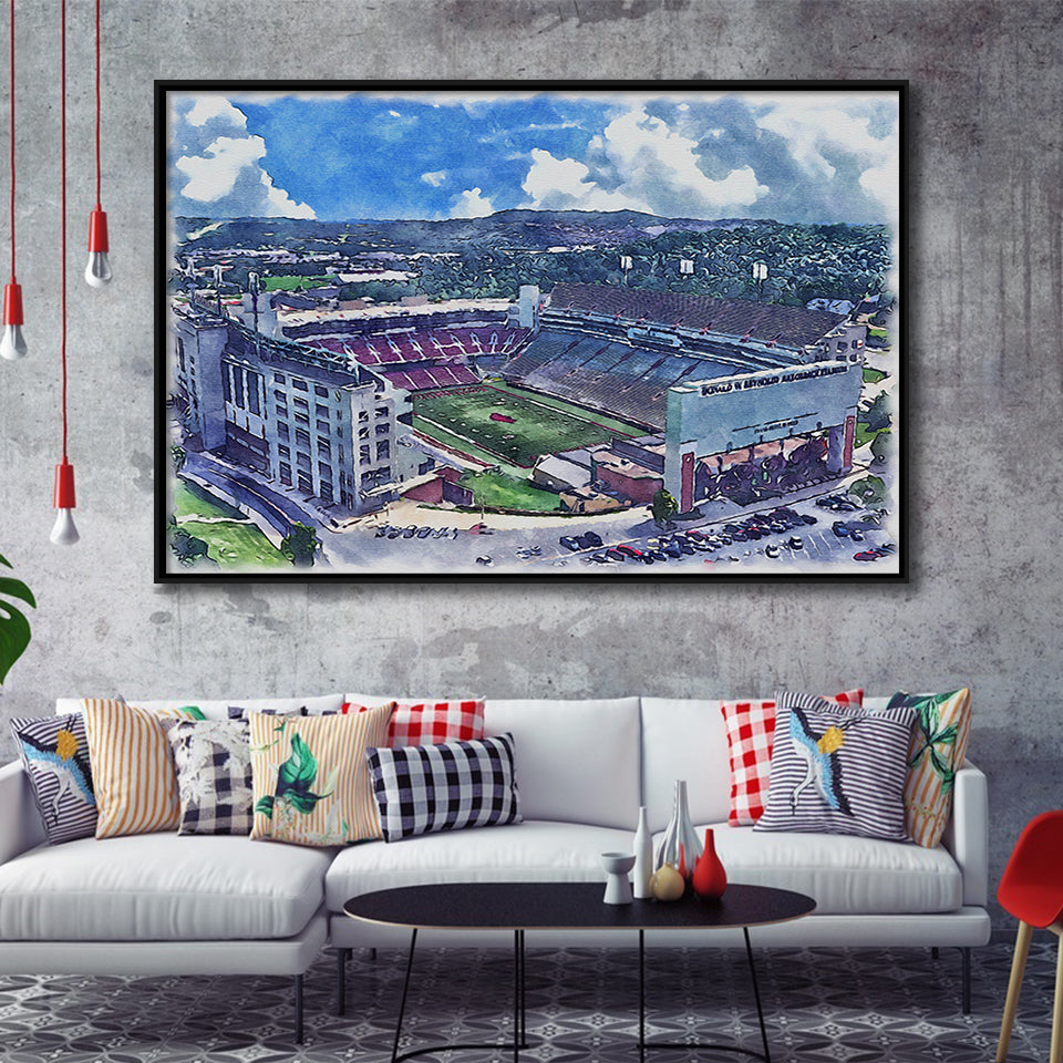 Razorback Stadium Arkansas Stadium Watercolor, Sport Art Prints Fan Gift, Framed Canvas Prints Wall Art Decor