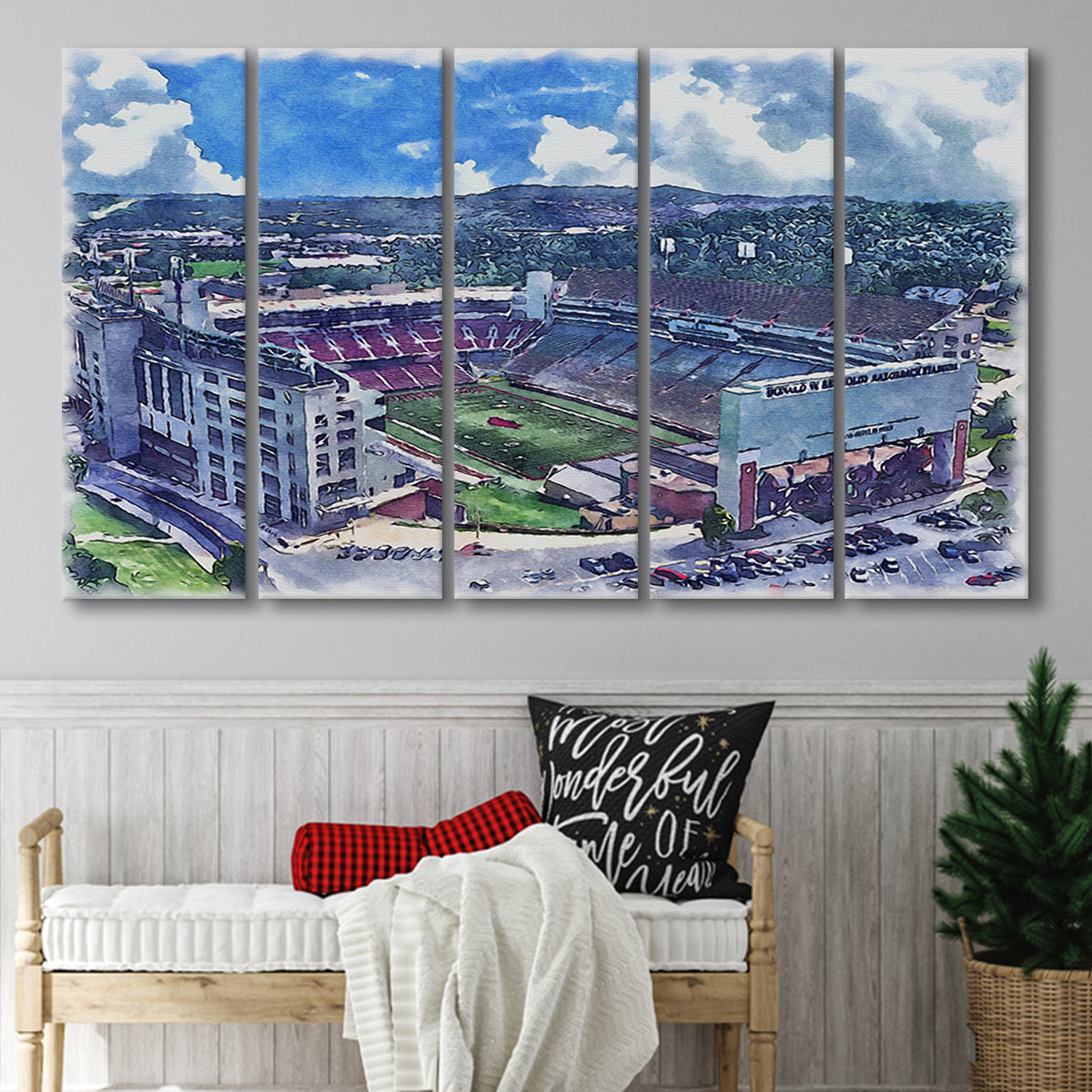 Razorback Stadium Arkansas Stadium Watercolor, 5 Pieces B, Multi Panel ...