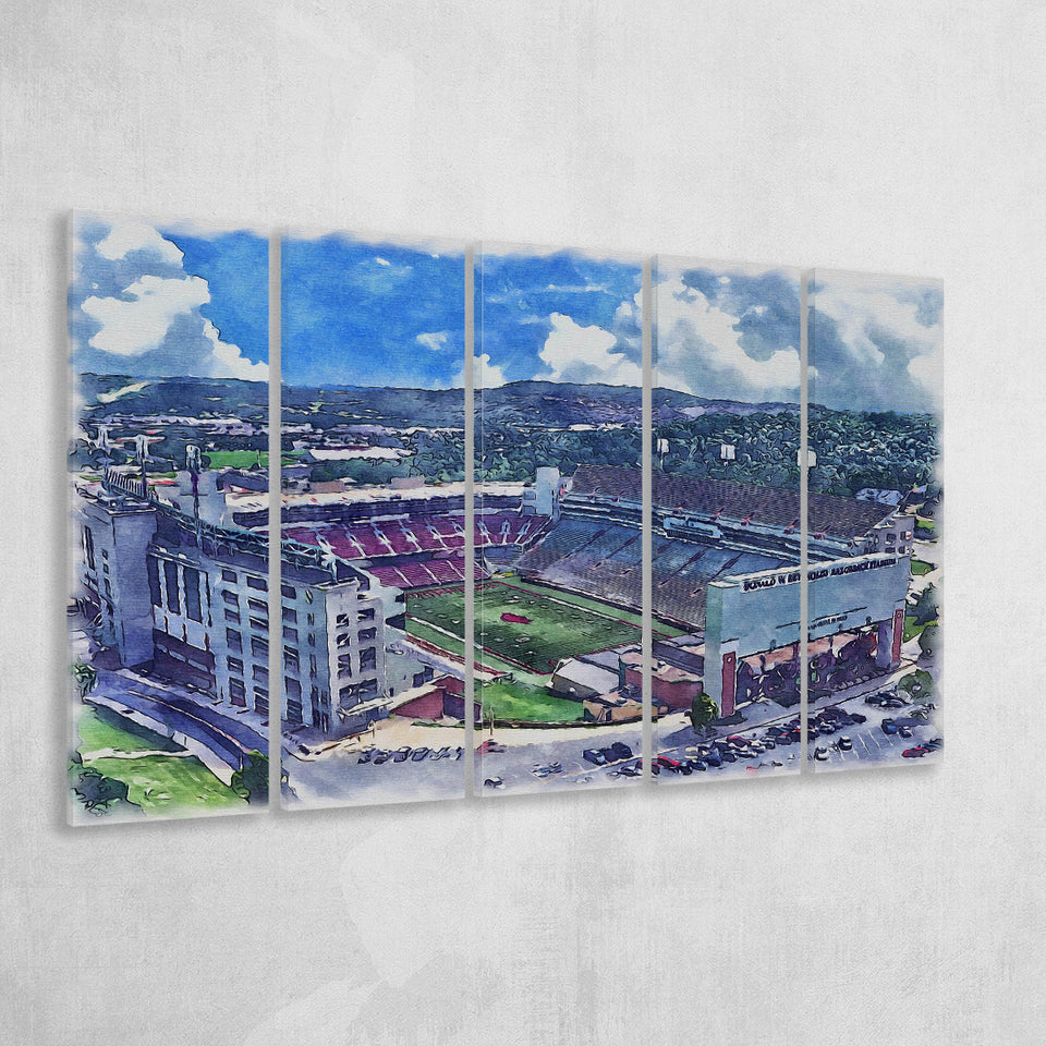 Razorback Stadium Arkansas Stadium Watercolor, 5 Pieces B, Multi Panel Canvas Prints Wall Art Decor