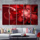 Red Flowers Canvas Art Abstract Red Painting 5 Piece Canvas Prints Wall Art - Painting Prints, Wall Decor,Multi Panels