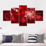 Red Flowers Canvas Art Abstract Red Painting 5 Piece Canvas Prints Wall Art - Painting Prints, Wall Decor,Multi Panel
