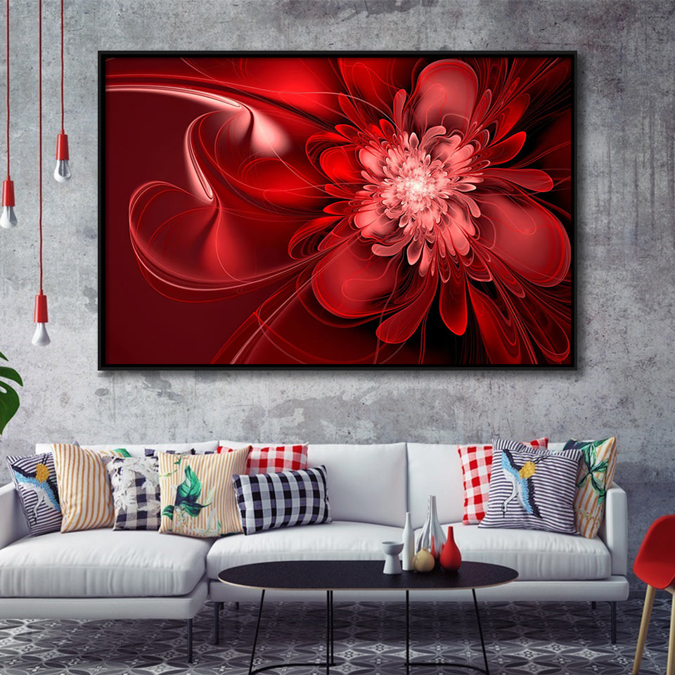 Red Flowers Canvas Art Abstract Red Painting Framed Canvas Prints Wall Art - Painting Prints, Wall Decor, Floating Frame