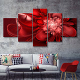 Red Flowers Canvas Art Abstract Red Painting 5 Piece Canvas Prints Wall Art - Painting Prints, Wall Decor,Multi Panel