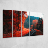 Red Forest 5 Piece B Canvas Prints Wall Art, Multi Panels,Large Canvas