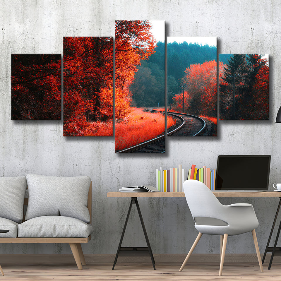 Red Forest 5 Piece Canvas Prints Wall Art Decor, Multi Panels, Mixed Canvas