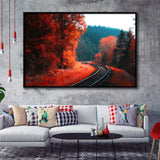 Red Forest Framed Canvas Prints Wall Art Decor, Framed Picture, Floating Frame