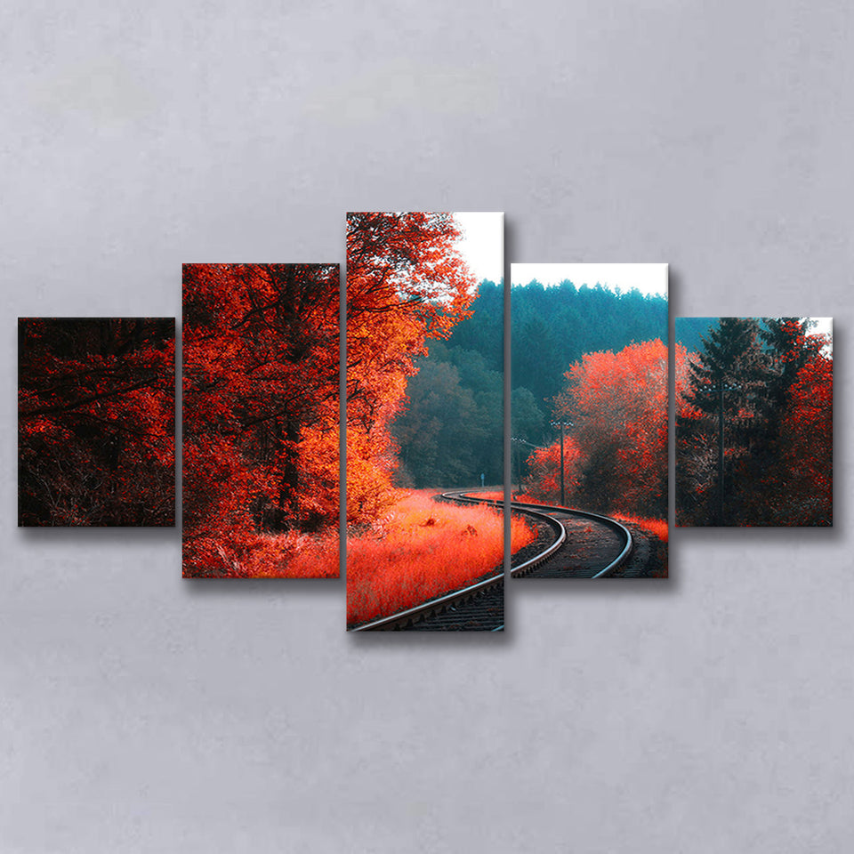 Red Forest 5 Piece Canvas Prints Wall Art Decor, Multi Panels, Mixed Canvas
