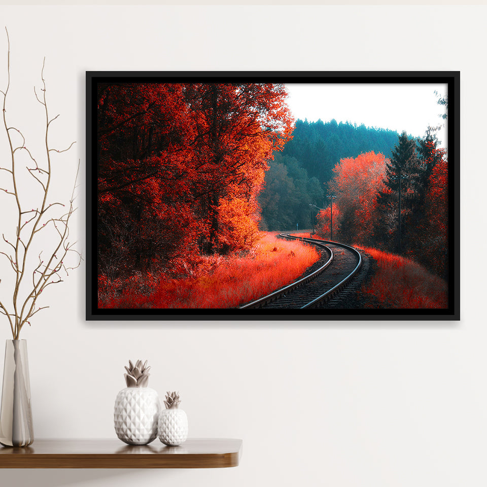 Red Forest Framed Canvas Prints Wall Art Decor, Framed Picture, Floating Frame