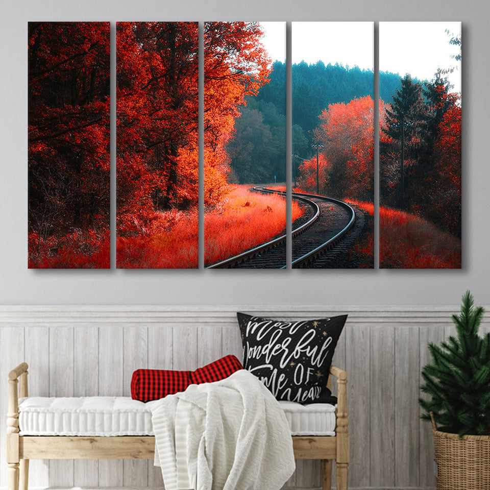 Red Forest 5 Piece B Canvas Prints Wall Art, Multi Panels,Large Canvas