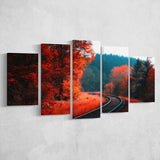 Red Forest 5 Piece Canvas Prints Wall Art Decor, Multi Panels, Mixed Canvas