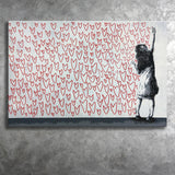 Red Hearts Street Art Banksy Style Urban, Canvas Prints Wall Art Home Decor
