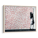 Red Hearts Street Art Banksy Style Urban, Framed Canvas Prints Wall Art Home Decor,Floating Frame, Ready to Hang