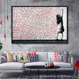Red Hearts Street Art Banksy Style Urban, Framed Canvas Prints Wall Art Home Decor,Floating Frame, Ready to Hang