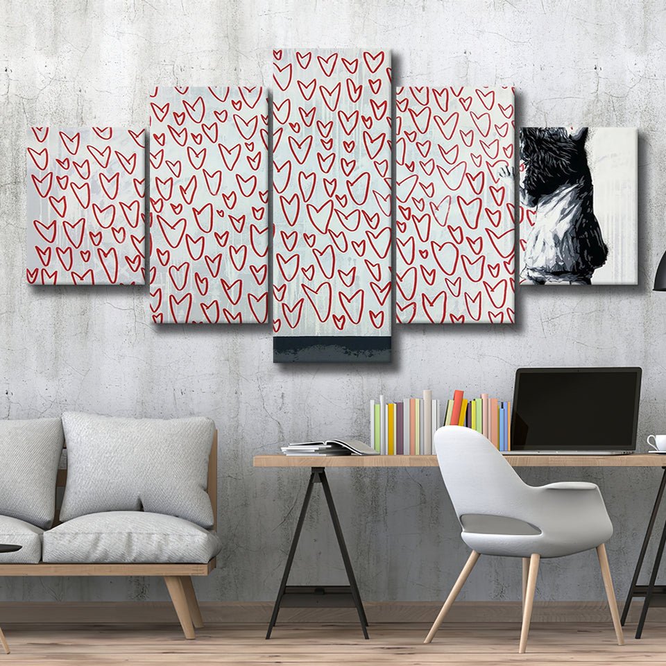 Red Hearts Street Art Banksy Style Urban, Multi Panels, 5 Pieces, Canvas Prints Wall Art Home Decor