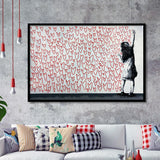 Red Hearts Street Art Banksy Style Urban, Framed Art Prints Wall Art Home Decor, Ready to Hang