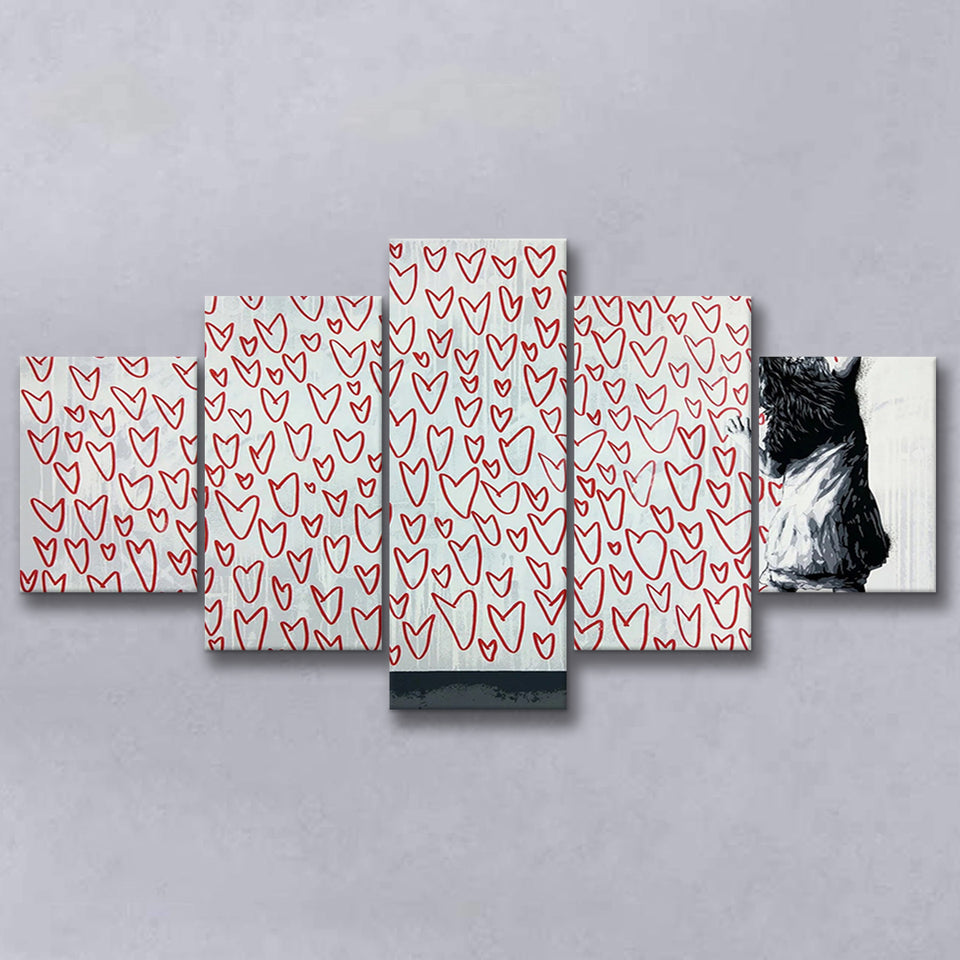 Red Hearts Street Art Banksy Style Urban, Multi Panels, 5 Pieces, Canvas Prints Wall Art Home Decor