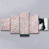 Red Hearts Street Art Banksy Style Urban, Multi Panels, 5 Pieces, Canvas Prints Wall Art Home Decor